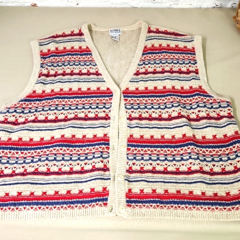 Koret Beige Knit Vest Size 3X Vintage 90s Grandma
